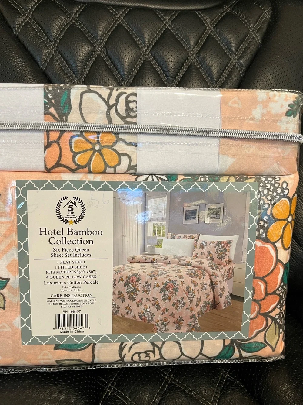 Peach Floral Six-Piece Queen Sheet Set